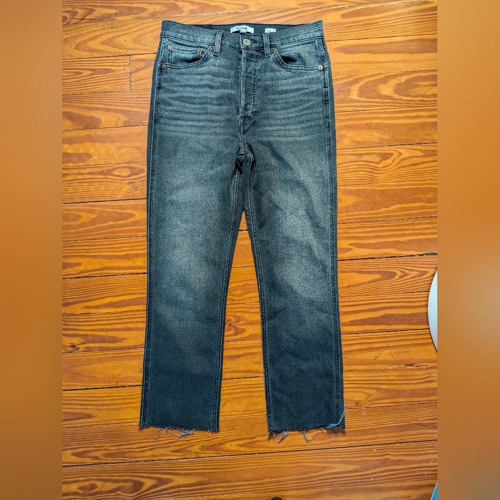 RE/DONE High Rise Crop Straight Jeans Raw Hem Black Size 28 - Picture 2 of 5